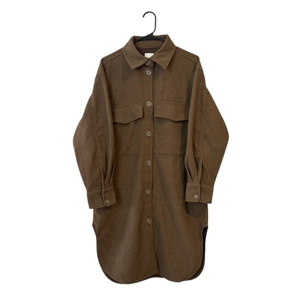 H&M Brown Longline Shacket Oversized Shirt Jacket Button Front SMALL